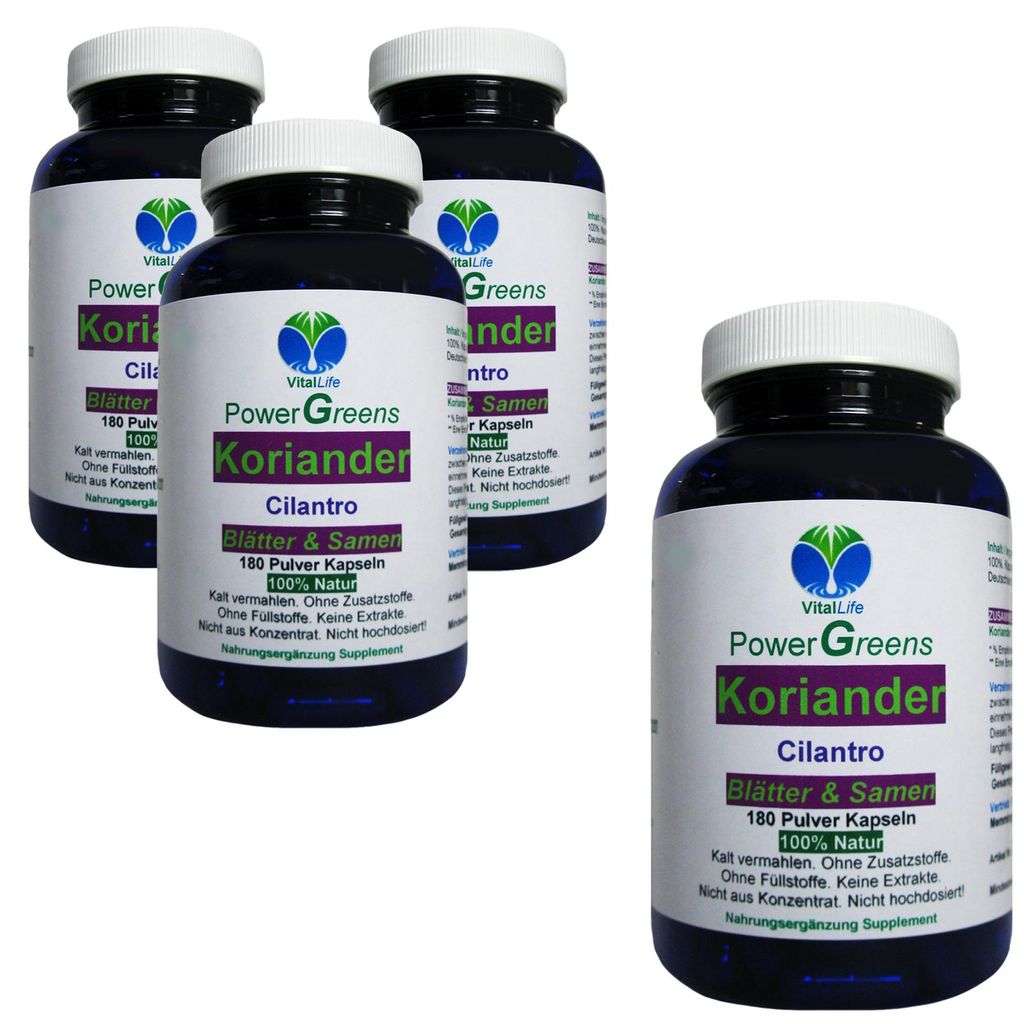 Koriander 720 Kapseln Cilantro Vollspektrum BLÄTTER & SAMEN - kein Extrakt 100% Natur pur. Mikrofein vermahlen. Ohne ZUSATZSTOFFE. Ohne FÜLLSTOFFE.