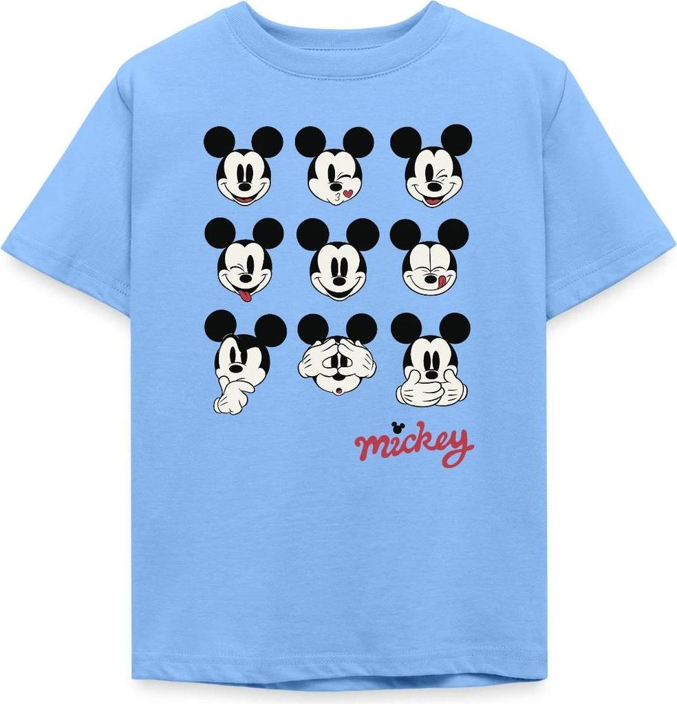 Mickey & Minnie Mickey Mouse Gesichtsausdrücke Kinder T-Shirt, 98/104 (3-4 Jahre), Himmelblau