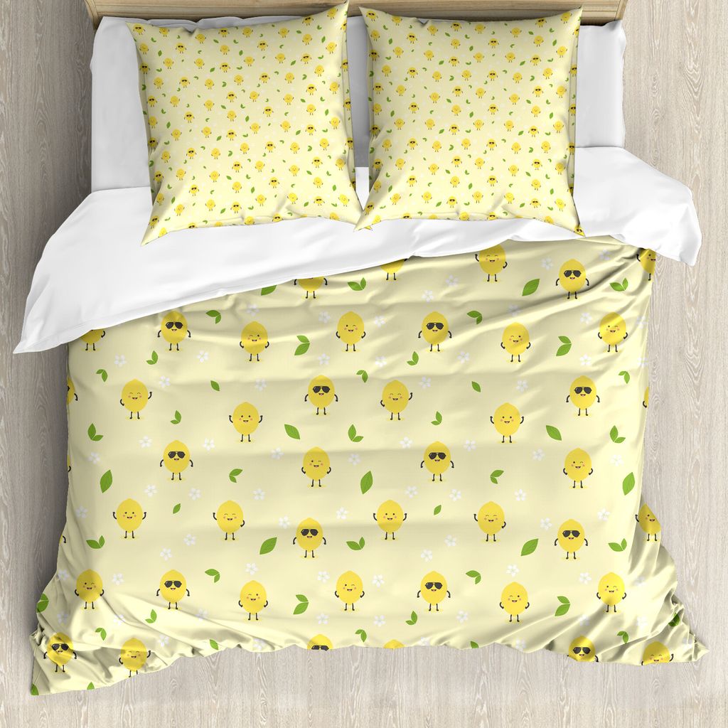 ABAKUHAUS Zitronen Bettbezug Set für Einzelbetten, Zitrusfrucht Blumen Cartoon, Milbensicher Allergiker geeignet mit Kissenbezug, 155 cm x 220 cm ...