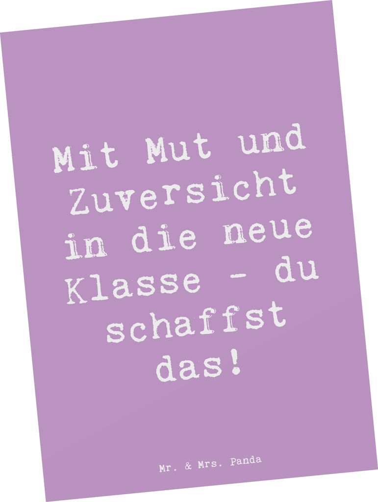 Mr. & Mrs. Panda Postkarte Spruch Erster Schultag Mut und Zuversicht - Lavendeltraum - Geschenk, Trost, Ansichtskarte, Glücksbringer, neuer Ranzen...