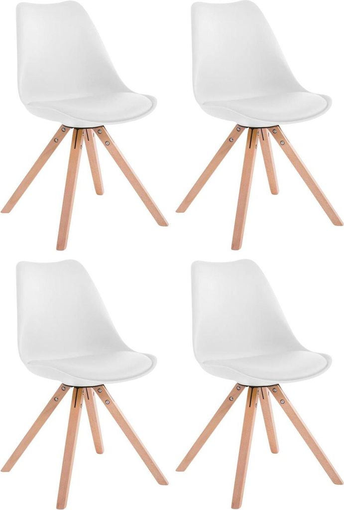 4-teiliges Stuhlset Kunstleder - Gästestühle - Optimaler Sitzkomfort | Farbe: Weiß | Kleidungsfarbe: Natur