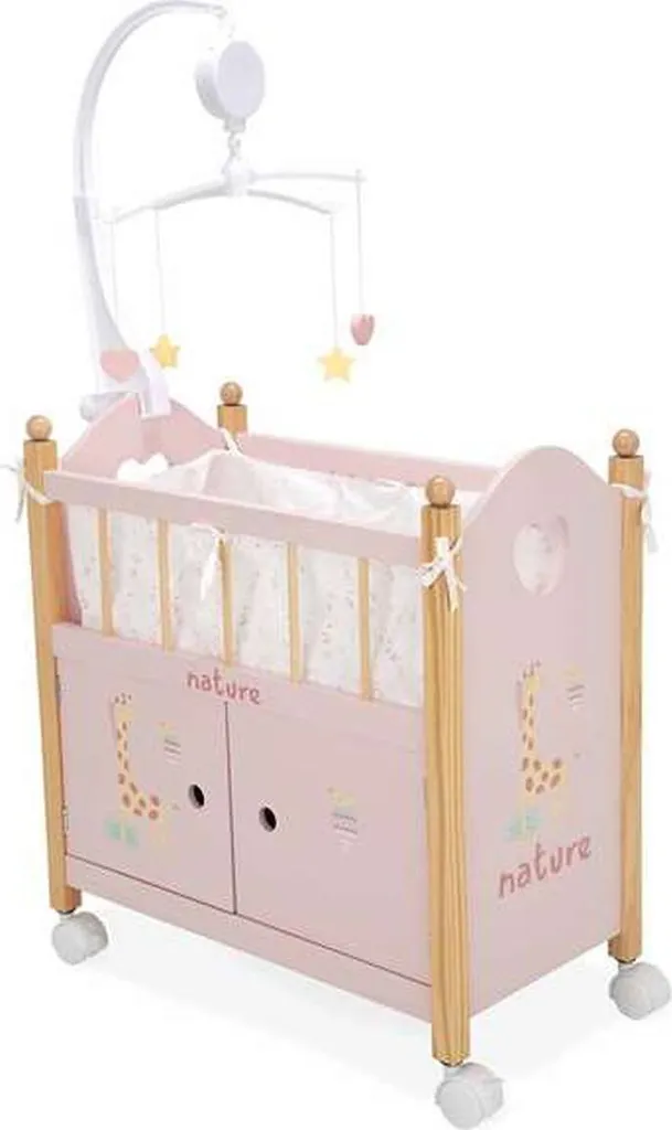 Berceau pour poupée Arias Nature avec garniture textile rose pastel