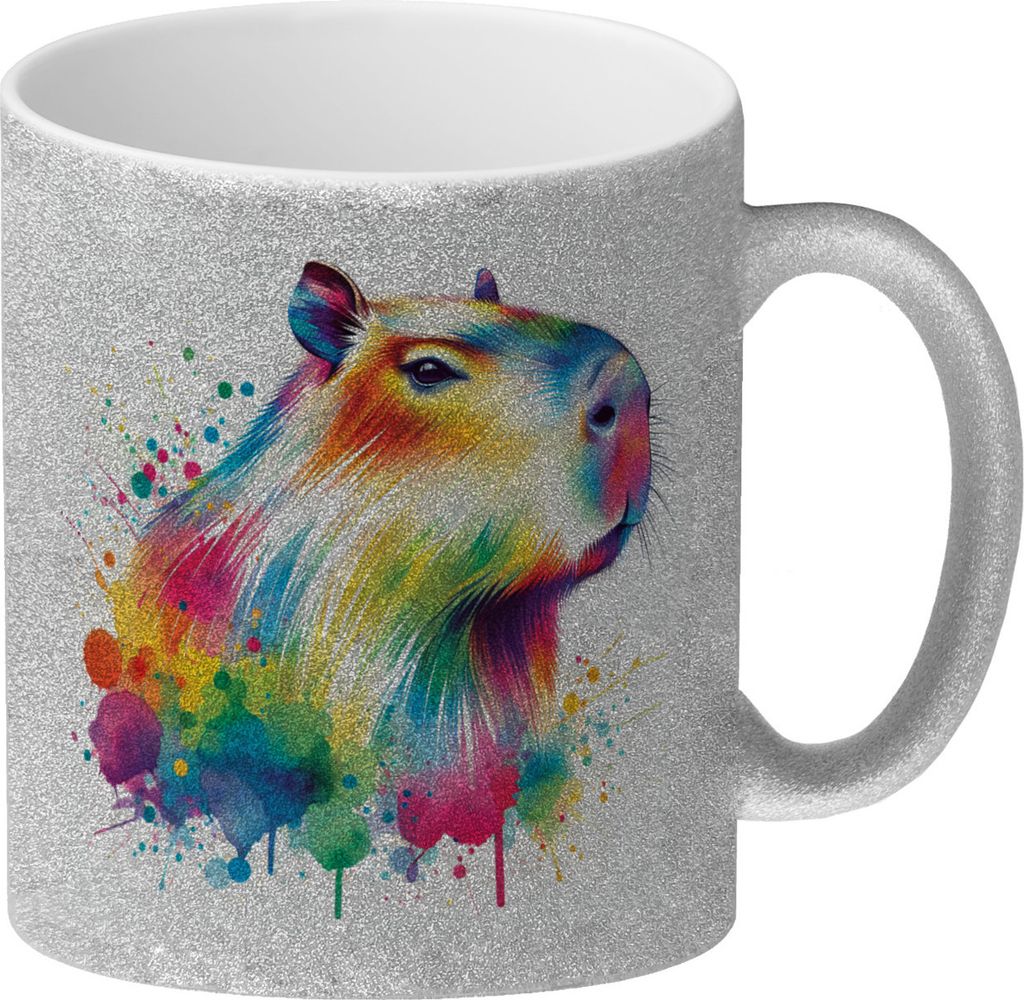Capybara Aquarell Glitzer-Kaffeebecher