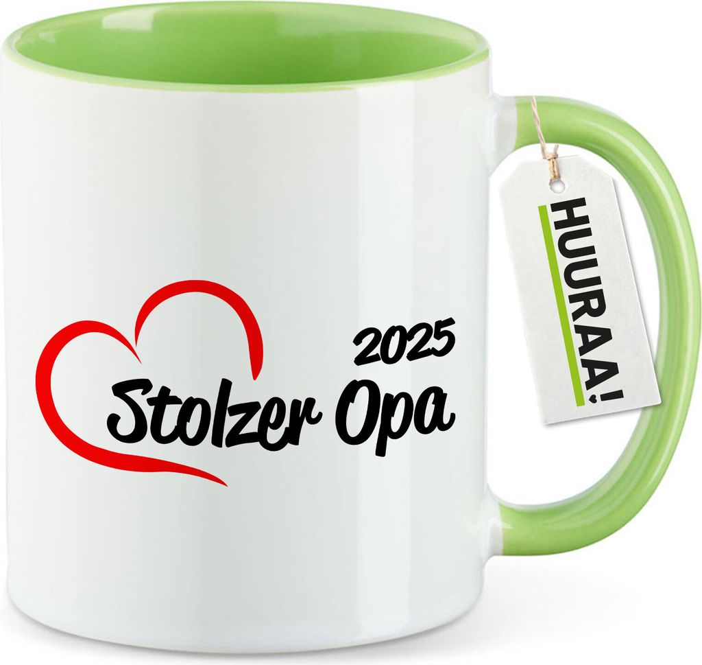 Huuraa Kaffeetasse Stolzer Opa 2025 Herz 330ml Grün Keramik Kaffeebecher Geschenkidee