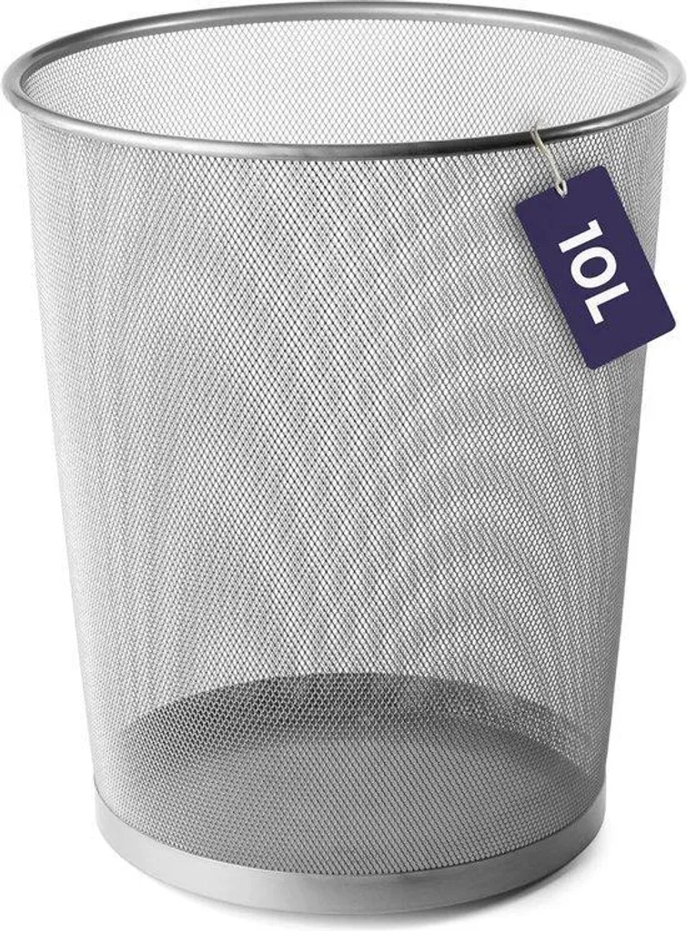 Poubelle de bureau argentée 10 L : robuste et facile à vider en métal