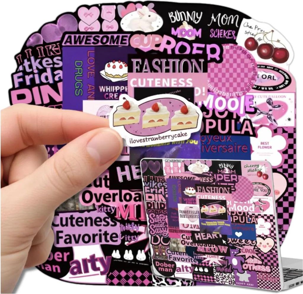 Y2K-Aufkleber, pink, schwarz, lila, 50er-Set, DIY-Dekoration