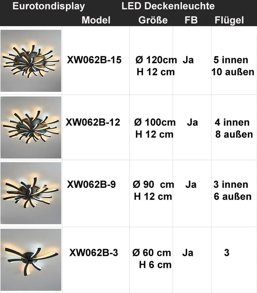 Lampada Soffitto LED 90cm Nera Dimmerabile XW062-9 per Salotto - 5
