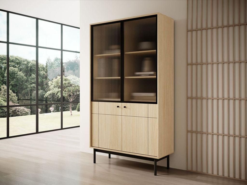 Regal – Hochschrank – Wohnzimmer Kommode –Schlafzimmer Kommode – R104 – JAPANDI – Eiche Linea – Offenes Stauraumkonzept für struktur...