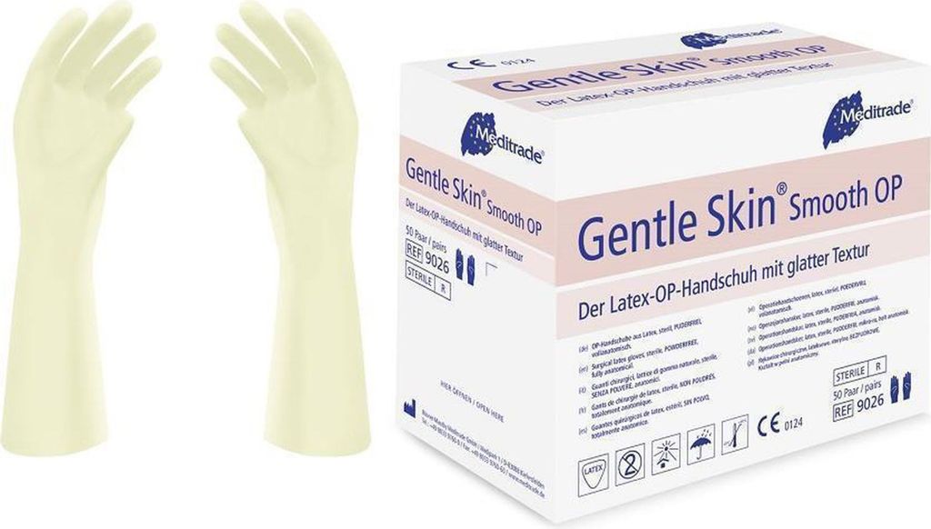 4x Gentle Skin Smooth OPOP-Handschuh aus Latex, steril, puderfrei, Gr. 8 | Packung (50 Stück)