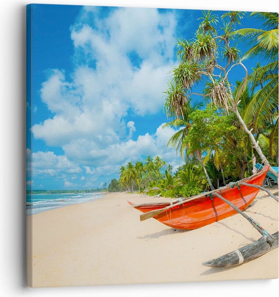 Bild auf Leinwand - Leinwandbild - Golf Ozean Palme Boot - 30x30cm - Wand Bild - Wanddeko - Leinwanddruck - Bilder - Kunstdruck - Wanddekoration - ...