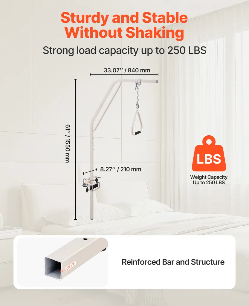 Aide à la Verticalisation de Lit Robuste 113 kg avec Pinces de Fixation - 2