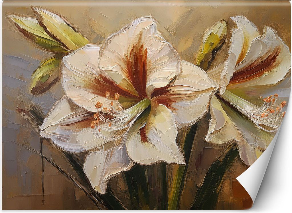 Vlies fototapete Weiße gemalte Blume 450x315 cm Feeby Beige inkl. Kleber einfache Montage