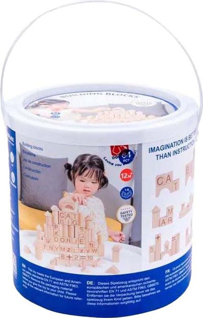 Holz Bauplättchen natur Bausteine 84 Stück Aufbewahrungsbox