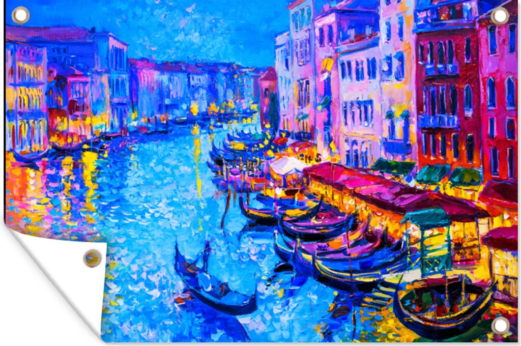 MuchoWow 90x60 cm Outdoor-Poster Gartendeko Sichtschutz Garten Poster für den Garten Malerei - Italien - Boot - Wasser - Architektur