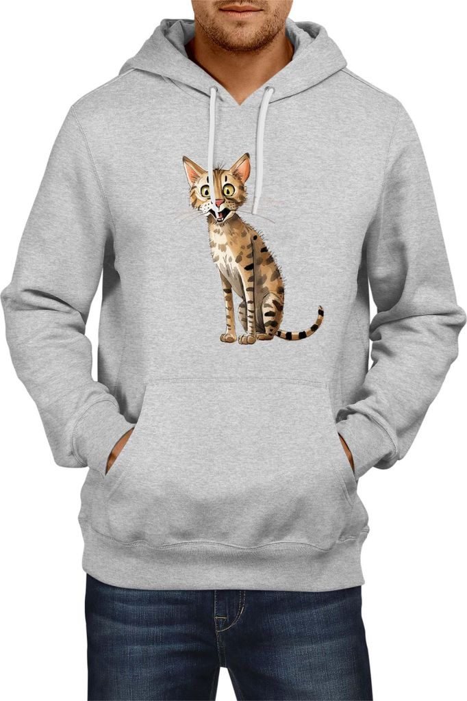 Herren Kapuzenpullover Funny Cats Breeds Savannah Cat, Man L / Grau