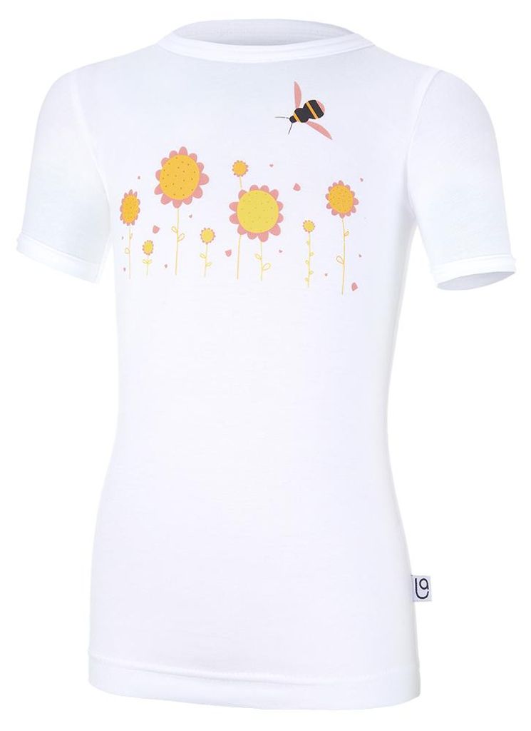 T-Shirt dünn kurzer Ärmel Motiv Outlast - Weiß/Blumen, 128