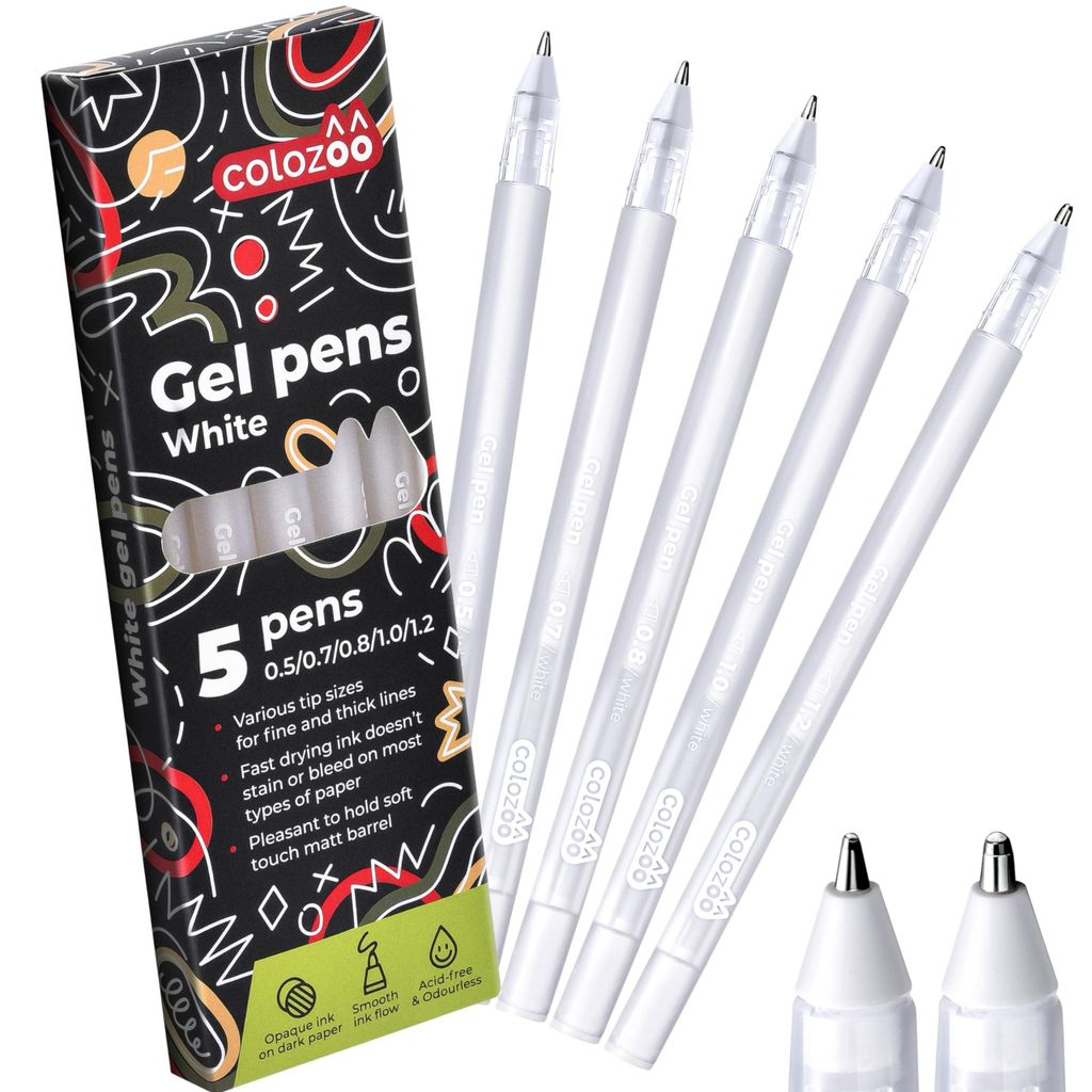 Colozoo 5er Set Gelstifte Weiß – Deckende Tintenroller in 5 Produktbild 