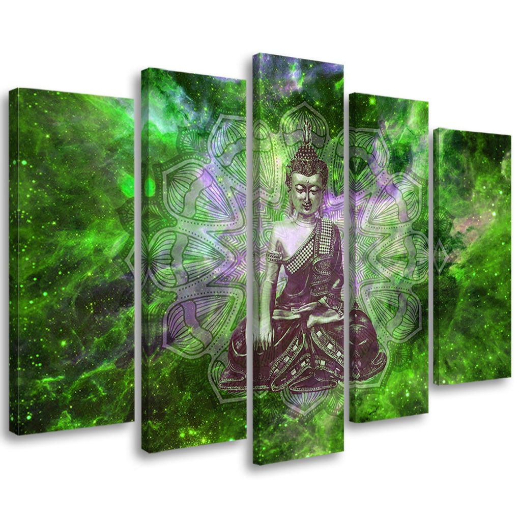 5-teiliges leinwandbild buddha mandala natur grün 100x70 cm Feeby grün wandbild bereit zum aufhängen