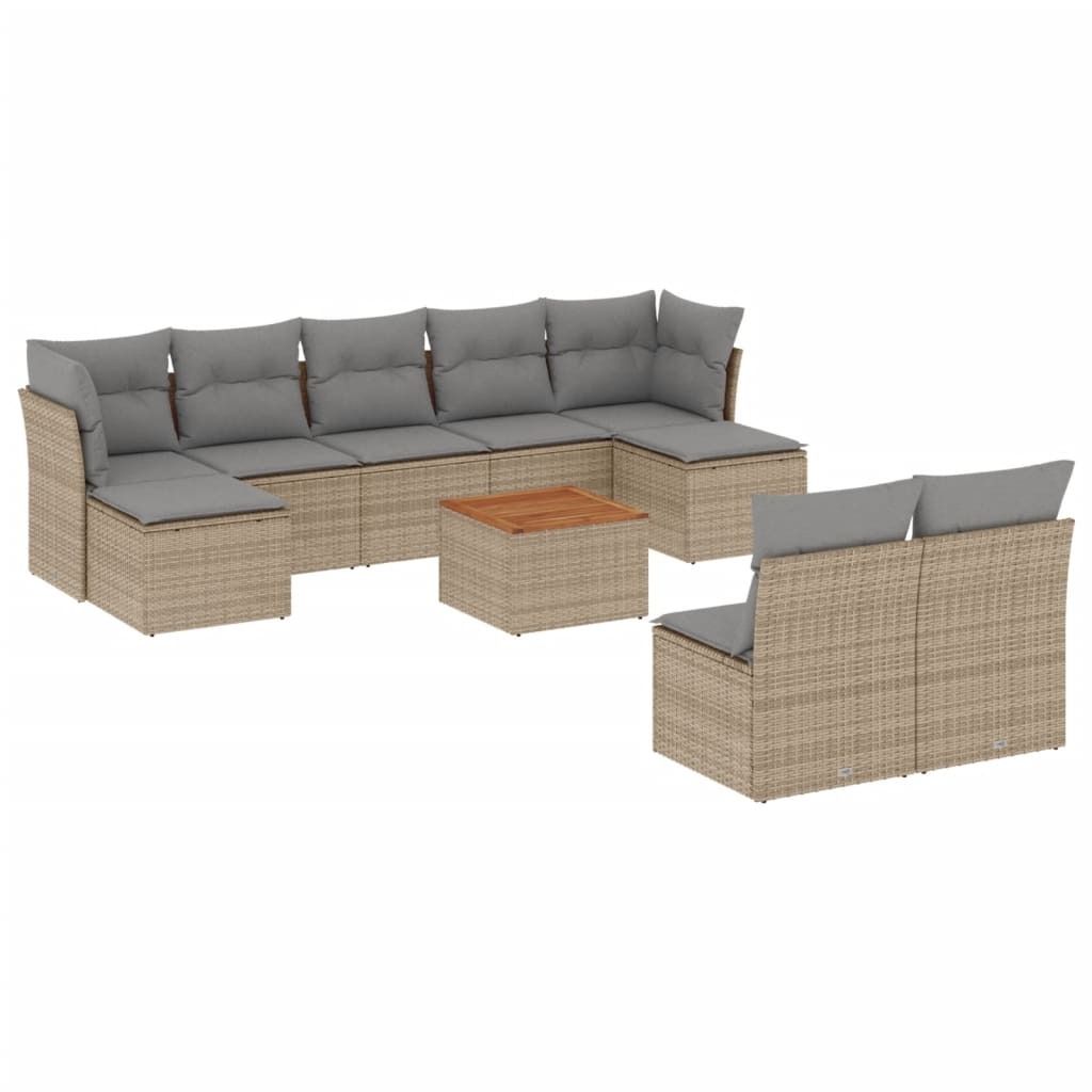 vidaXL 10-tlg. Garten-Sofagarnitur mit Kissen Beige Poly Produktbild 