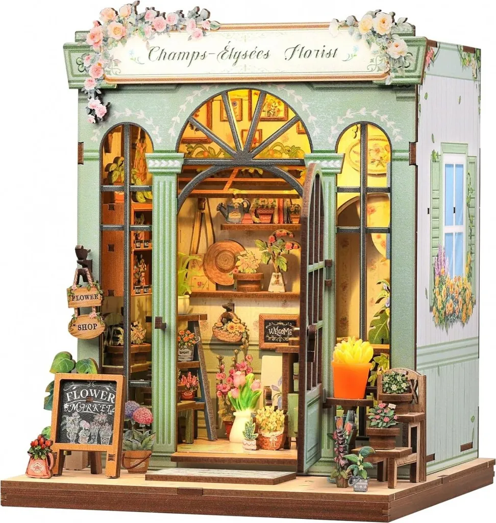 Maquette bois Puzzle 3D Boutique de Fleurs Paris et Bouchon Figurine