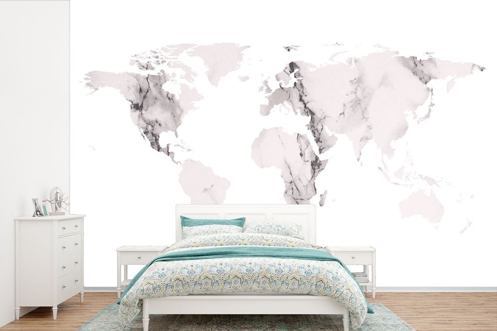 MuchoWow Fototapete für Wohnzimmer oder Schlafzimmer Wandtapete Vinyl Motivtapete Weltkarte - Marmor - Grau - 600x400 cm - Vinyltapeten