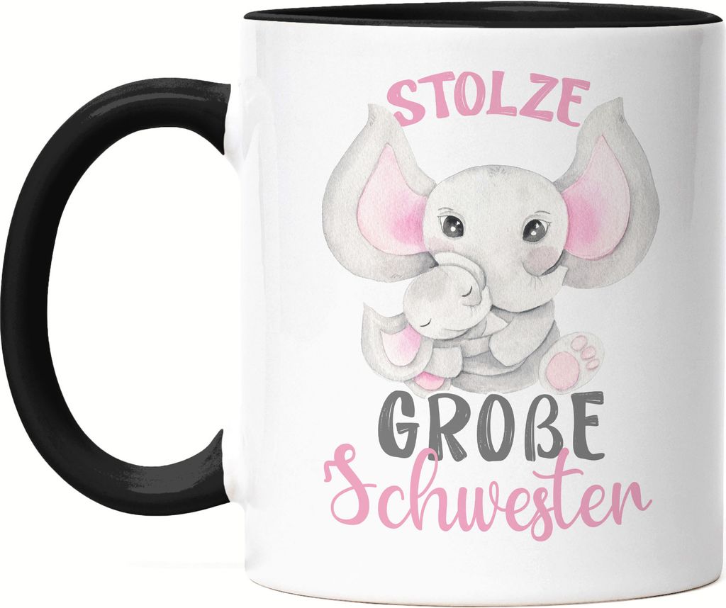 Stolze Große Schwester Tasse Schwarz Elefanten Liebe Familie Schwesternliebe Beschützerin Geschwister Geborgenheit