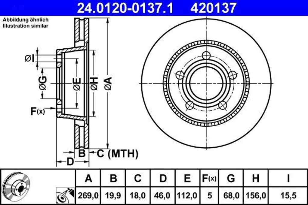 Disque de frein ATE anti-vibration pour Audi A8 4D - OE 447615601A