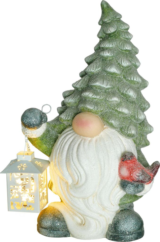Weihnachtszwerg mit Laterne, LED, batteriebetrieben, wetterfest, 28x21x42 cm