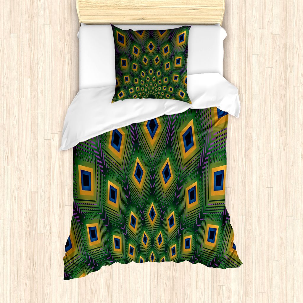 ABAKUHAUS Pfau Bettbezug Set für Einzelbetten, Moderne abstrakte Federn, Milbensicher Allergiker geeignet mit Kissenbezug, 135 cm x 200 cm - 80 x ...