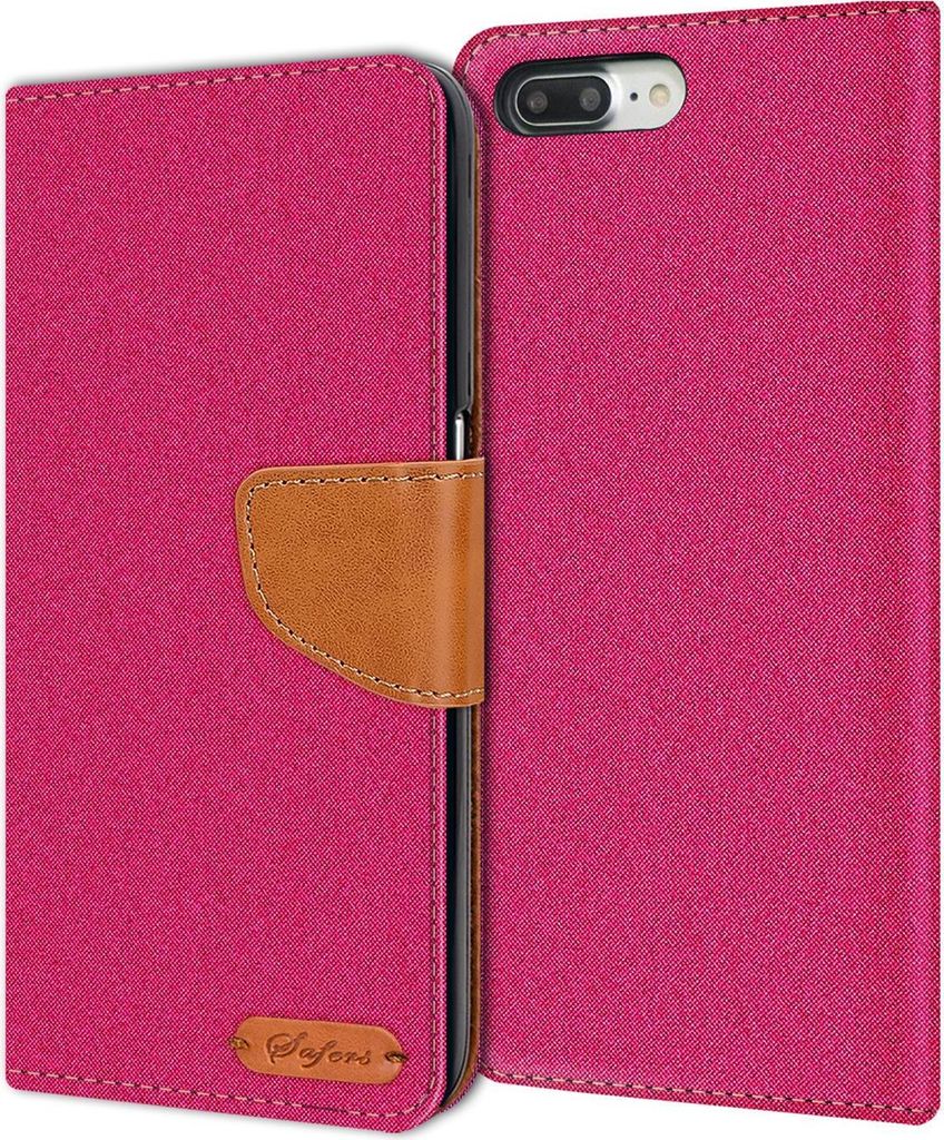 Conie Jeans Style Klapp Tasche für iPhone 7 Plus / 8 Plus Kartenfach Hülle Rundumschutz in Pink