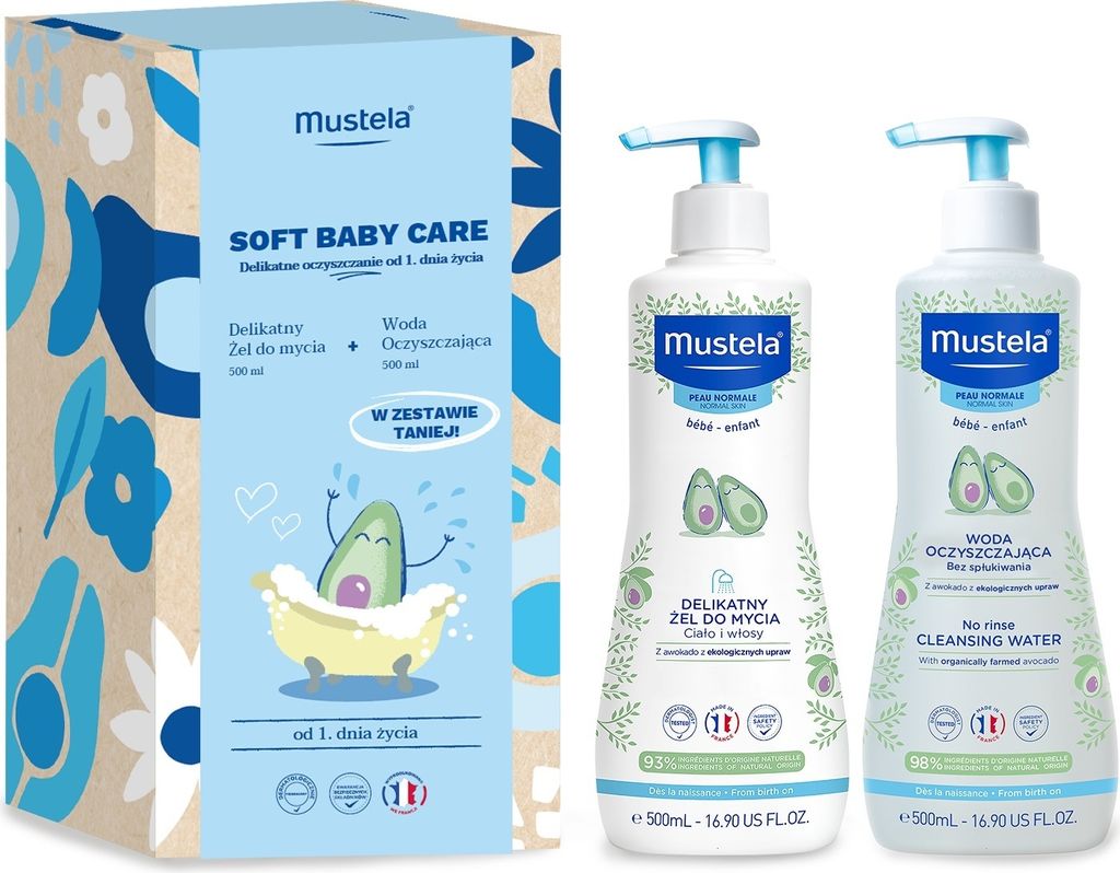 Mustela Baby Pflegeset: Sanftes Waschgel & Reinigungswasser 500 ml – Schützende Pflege ab dem ersten Tag