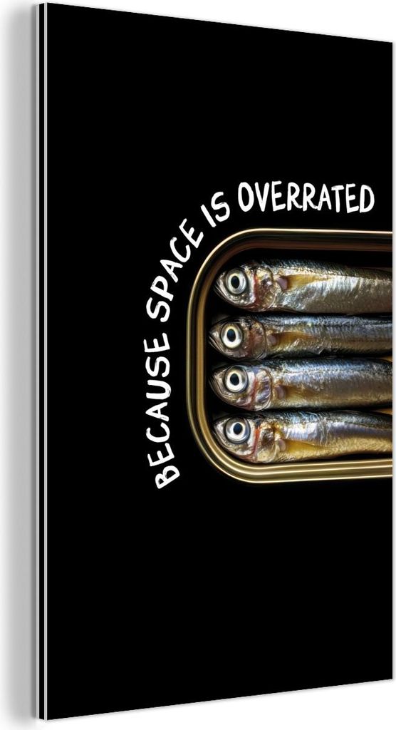 MuchoWow Wanddekoration Metall Metallbild Wandkunst 80x120 cm Sardinen - Text - Fisch - Konserven MuchoWow Aluminium Gemälde - Bilder