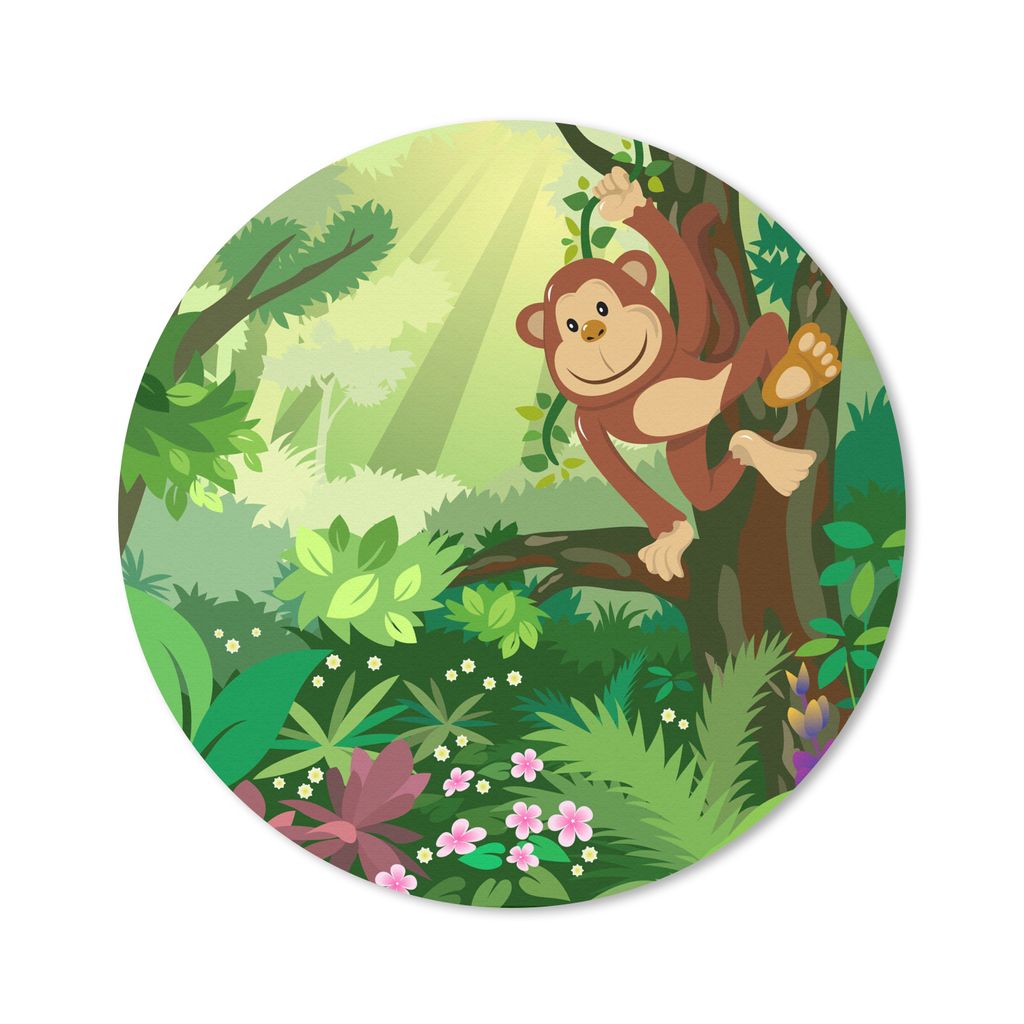 MuchoWow Mauspad Mousepad Affe - Dschungel - Jungen - Mädchen - Blumen - Kinder 50x50 cm - Mousepads - Maus Mat - Pad - Mausunterlage - Vinyl