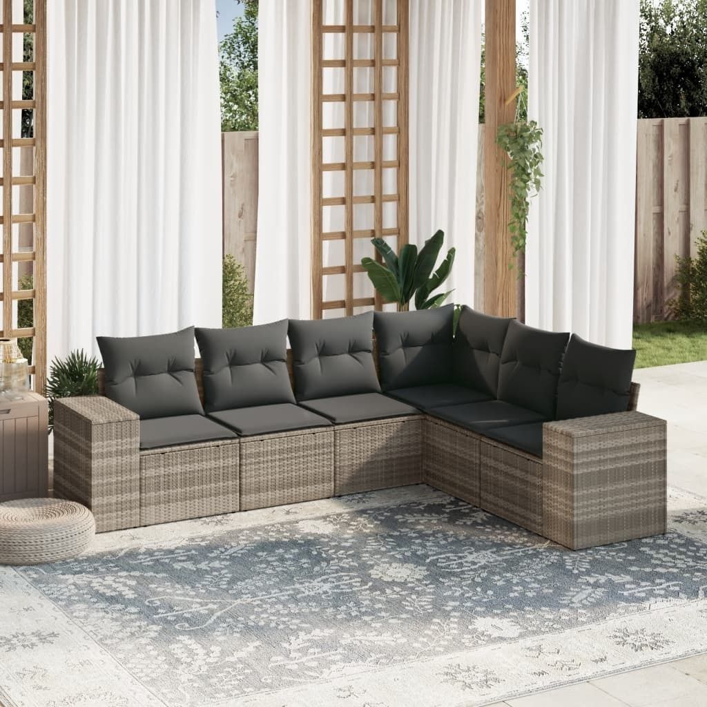 "Rabatt" 6-tlg. Garten-Sofagarnitur - mit sofa - mit Kissen Hellgrau Poly Rattan - Lounge-Dining set CC10140