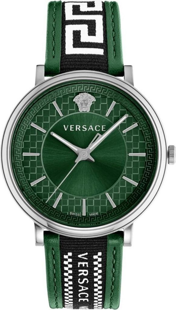 Versace VE5A01221 V-Circle grün schwarz weiss silber Leder/Textil Herren Uhr NEU