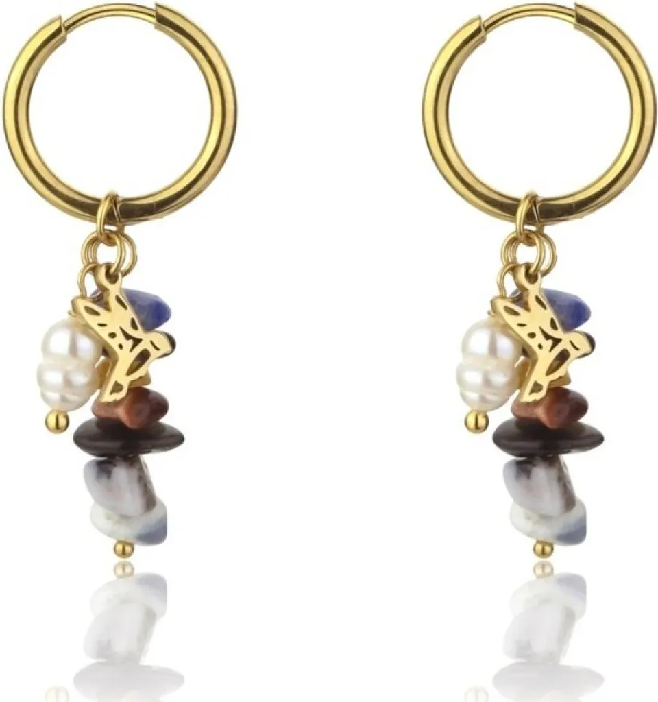 Eleganti orecchini tondi placcati oro 2in1 Norah EWE23055G