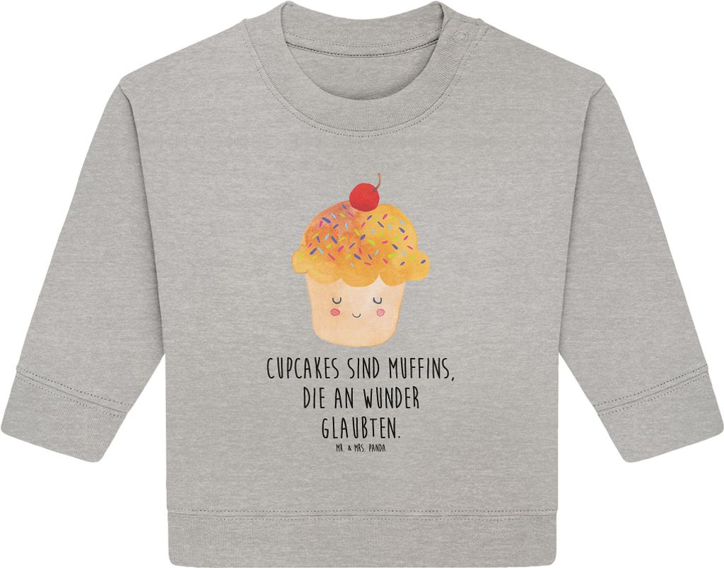 Mr. & Mrs. Panda Organic Baby Pullover Cupcake 12. - 18. Monat - Heather Grey - Geschenk, Bullover, Lustige Sprüche, Küche Spruch, Deko, Cupcakes...