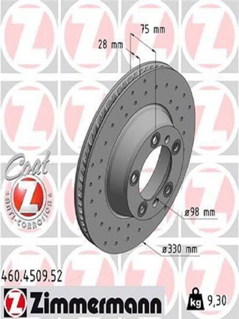 ZIMMERMANN Bremsscheibe Hinten Rechts für PORSCHE PANAMERA (971) 330mm 460.4509.52