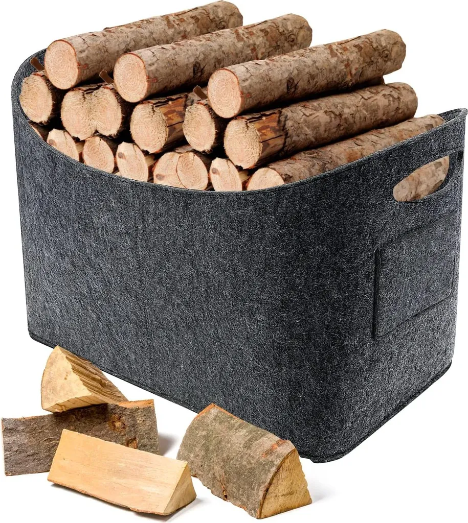 Sac à bûches propre pour intérieur - Panier feutre 63L sans poussière