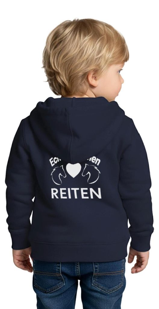 Spreadshirt Echte Mädchen Reiten | Pferdeliebe Mädchen Kinder Premium Organic Zip Hoodie, 98/104 (2 Jahre), Navy