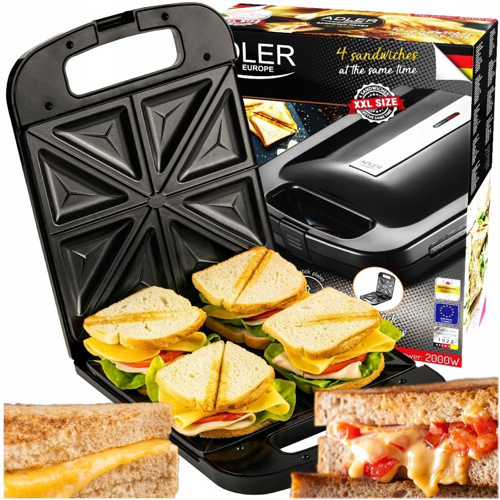Großer XXL-Sandwichtoaster Adler 2000 W, 4 Sandwiches, Produktbild 