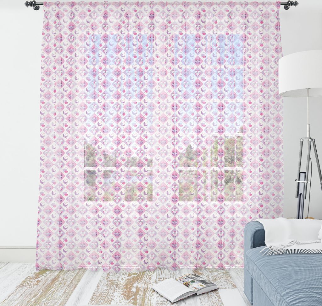 ABAKUHAUS Eulen Wandteppich, Schlafende Eulen im Diamant Muster Half Moon Stars Wolken Nacht Gute Nacht Kunst, Wohnzimmer Schlafzimmer seidiges Sat...