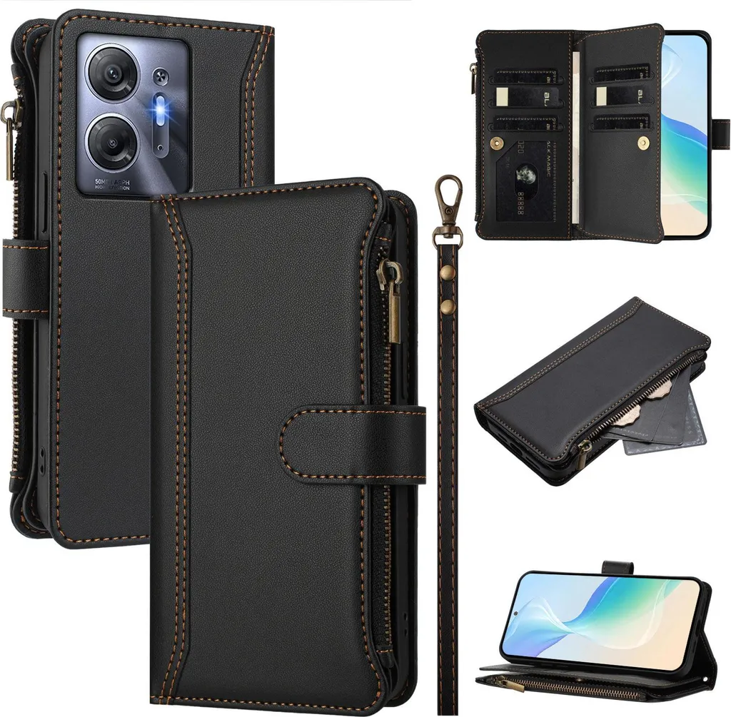 Cover Portafoglio Infinix Hot 30 5G Zip & Card Holder - Professionale Nero