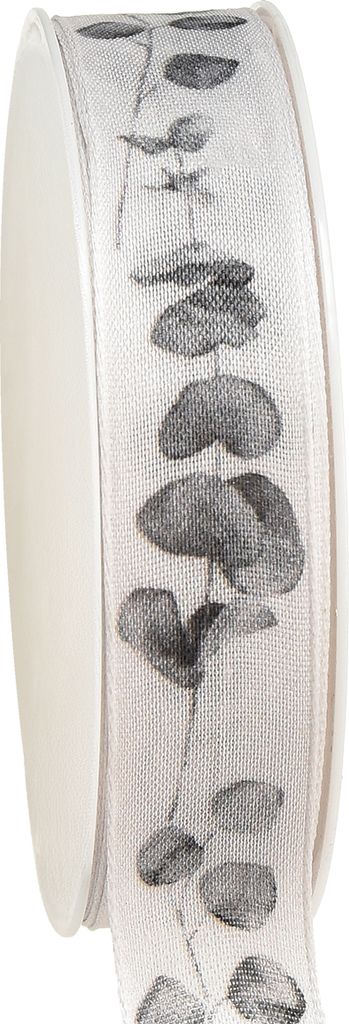 Dekoband Schmuckband Eukalyptus Weiß Grau Skandi-Stil Geschenkband B25mm L20m