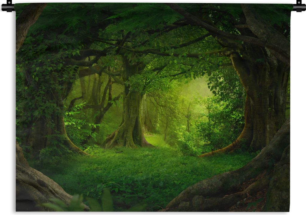 MuchoWow Wandteppich Wandbehang Bäume - Wald - Grün - Landschaft - Natur 150x112.50 cm Tapisserie Dekoration Wandtuch - Wanddecke - Wandteppiche