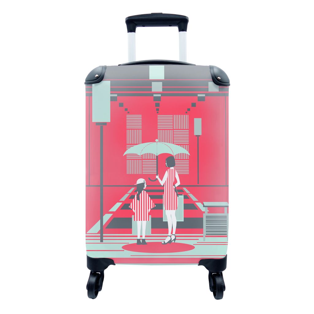MuchoWow Koffer Handgepäck Trolley Rollkoffer Kleine Reisekoffer mit 4 Rollen - Muttertag Illustration Mutter mit Kind und Regenschirm - Cabin S...