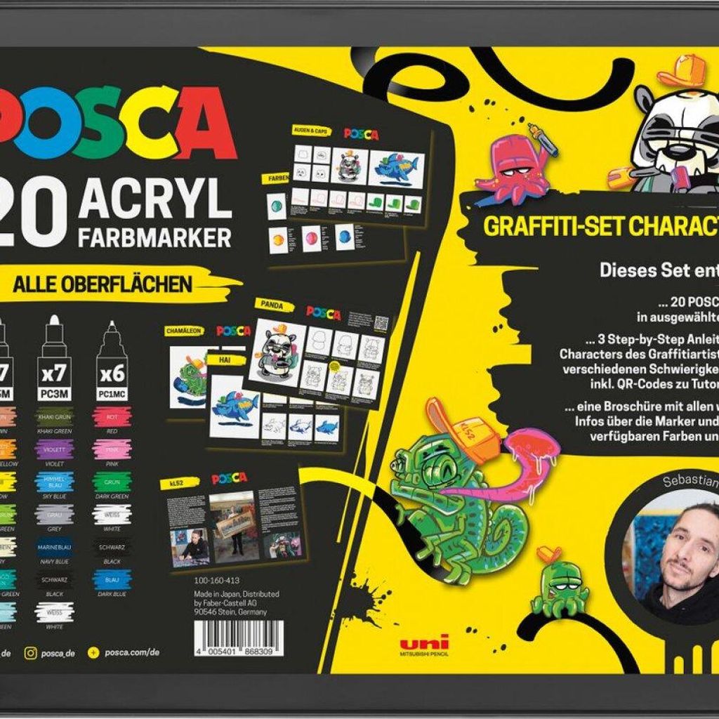 POSCA - Acrylmarker Set 20 Farben mit Metallkoffer & Produktbild 