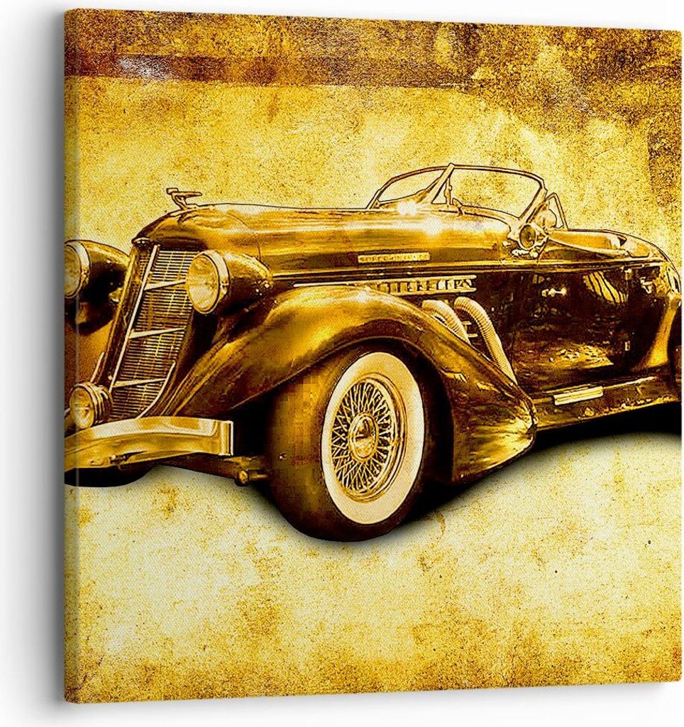 Bild auf Leinwand - Leinwandbild - Auto Lenkrad Classic - 30x30cm - Wand Bild - Wanddeko - Leinwanddruck - Bilder - Kunstdruck - Wanddekoration - L...