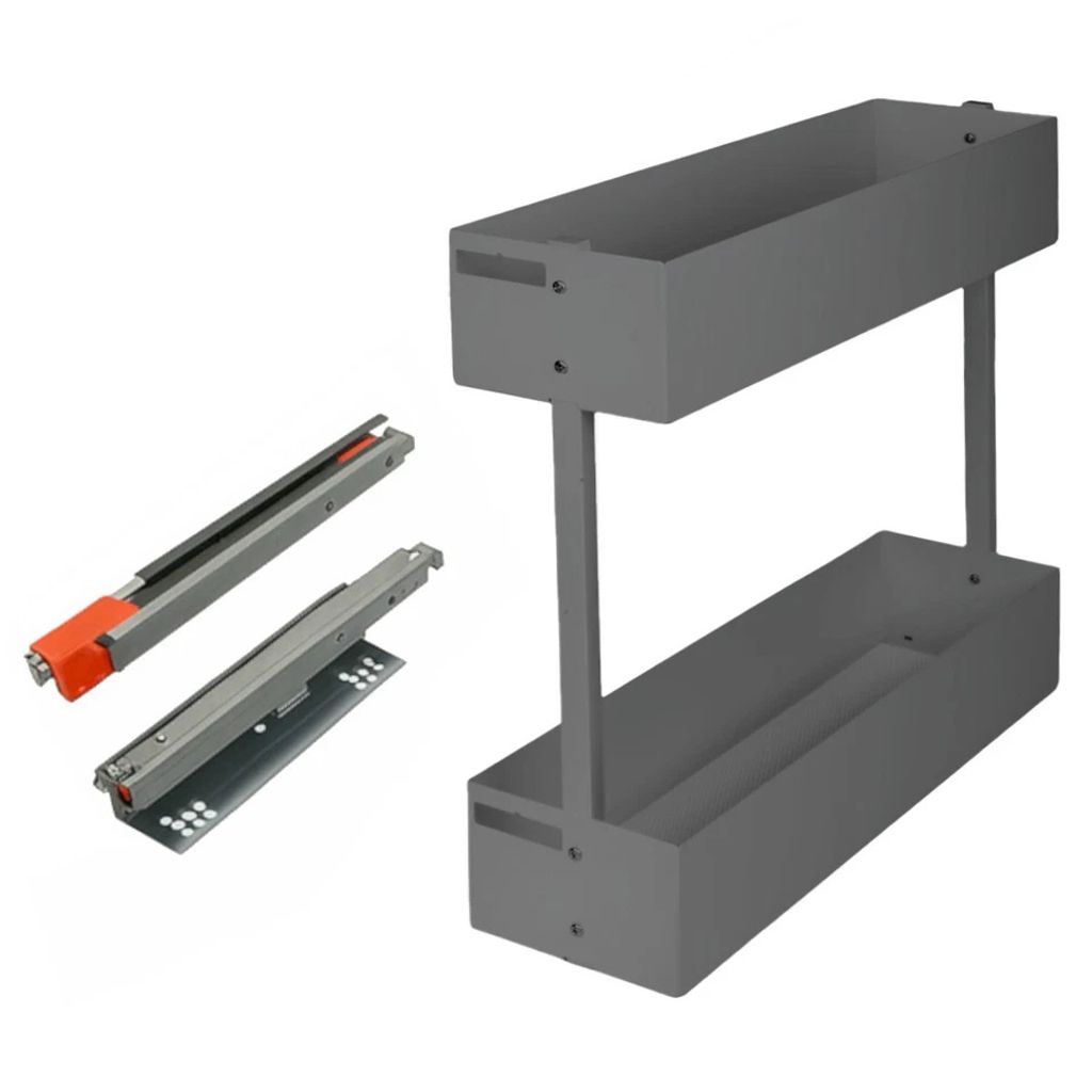 Schrankauszug Küche Rechts 2-etagig | BLUM Softclose | Anthrazit | 200 mm