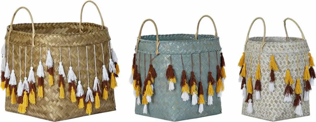 DKD Home Decor Set de 3 Paniers Bali en Bambou à Franges S3018553